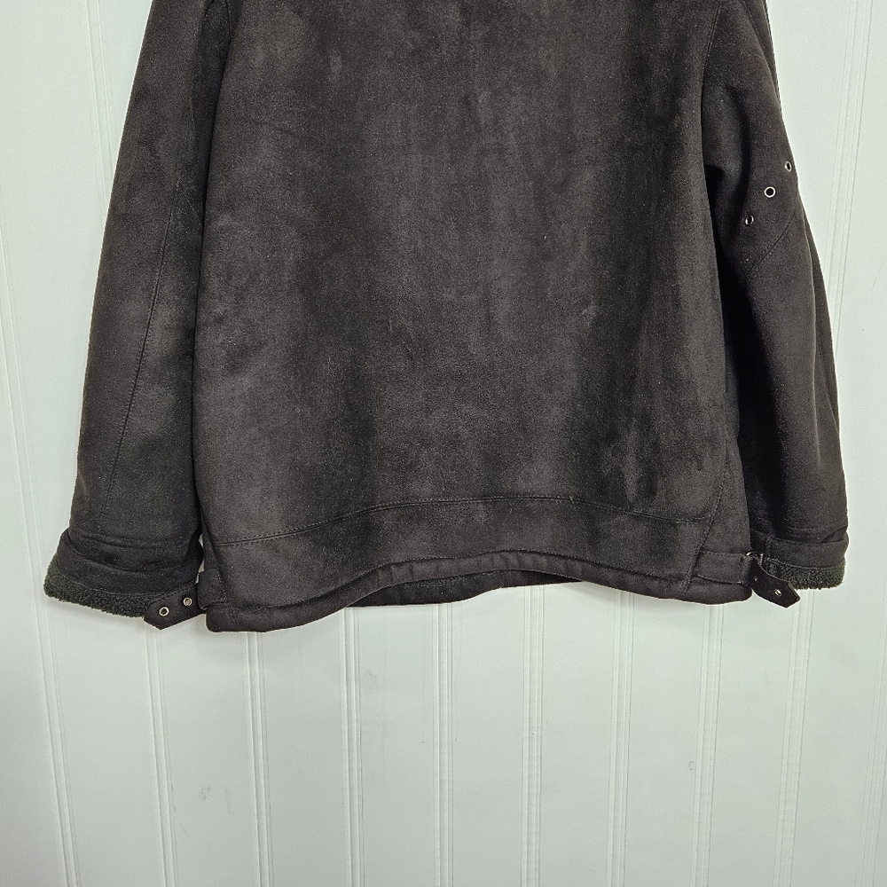 ZARA Black Faux Suede Aviator Jacket Shearling Lined Zip Coat Mens L - Picture 8 of 14
